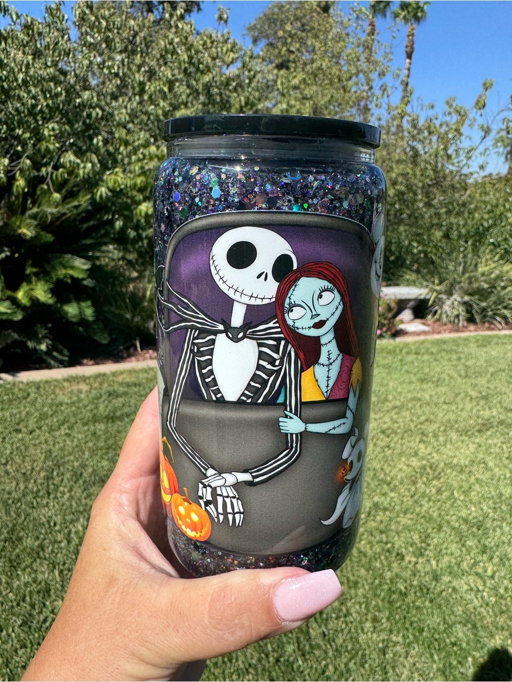 Haunted mansion holiday nightmares before Christmas snow globe glass Tumbler